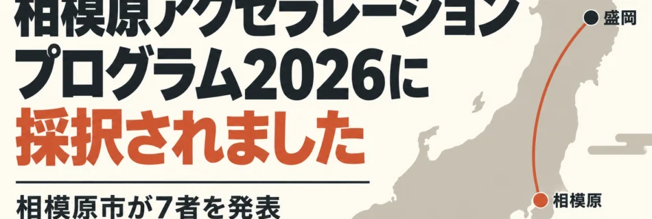 相模原アクセラレーションプログラム2026に採択されました。盛岡と相模原を線で結んだ地図のイラスト